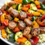 10 Minute Air Fryer Chicken Sausage and Veggies