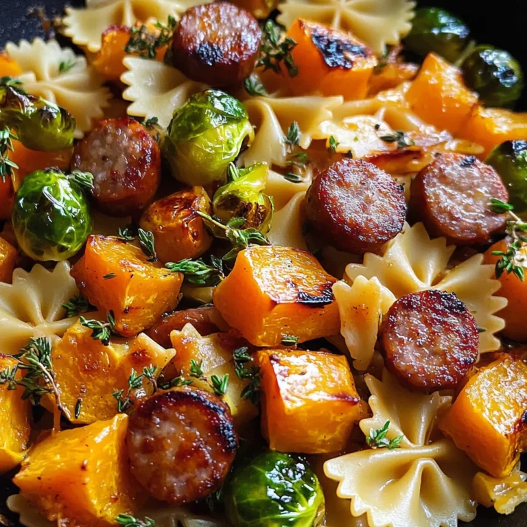 Autumn Dinner with Sausage, Pasta, Brussels Sprouts, and Butternut Squash