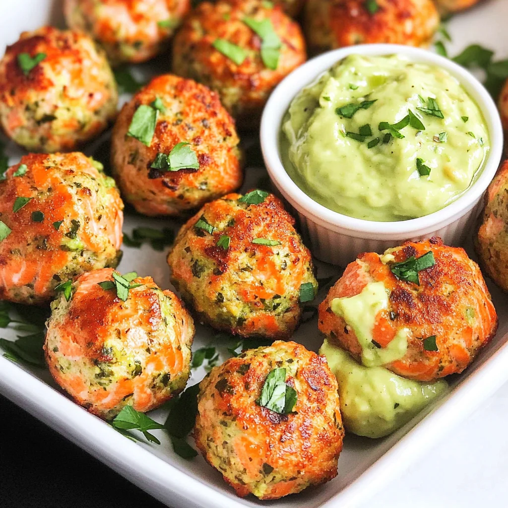 Baked Salmon Meatballs with Avocado Sauce