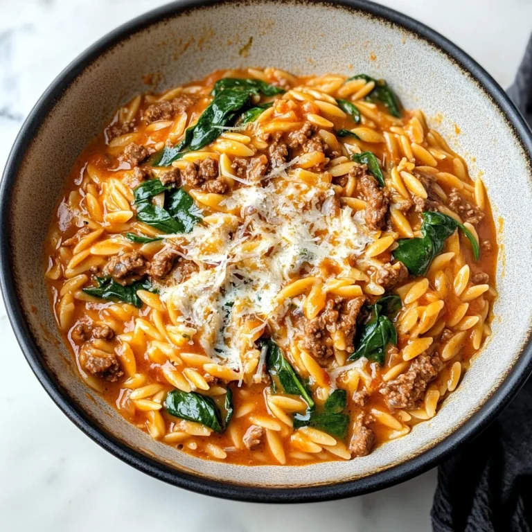 Hearty Ground Beef Orzo with Tomato Cream Sauce