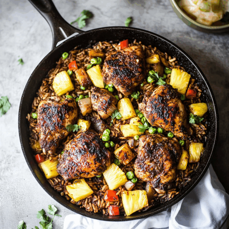 One Pan Caribbean Jerk Chicken with Pineapple-Coconut Rice Recipe