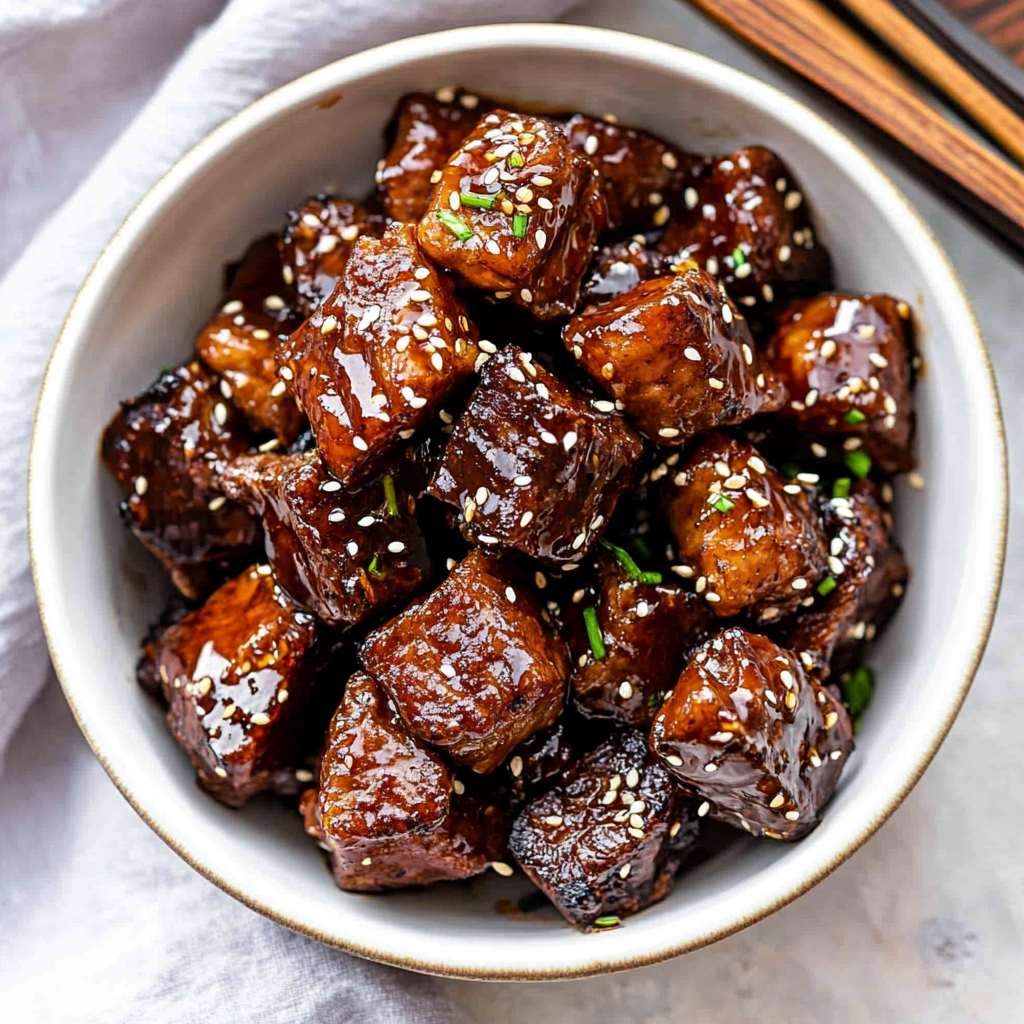 Sweet and Sticky Steak Bites