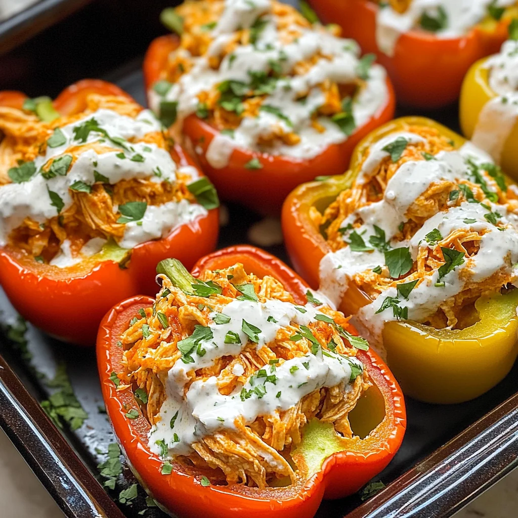 Buffalo Chicken Stuffed Peppers - Dairy Free & Low Carb