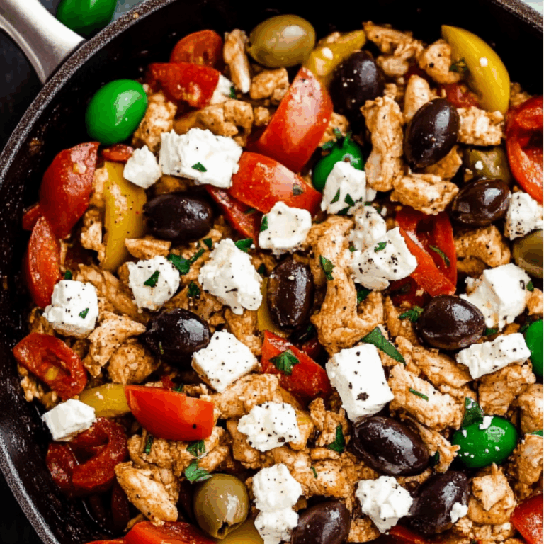 Mediterranean Keto Ground Chicken Skillet with Olives and Feta