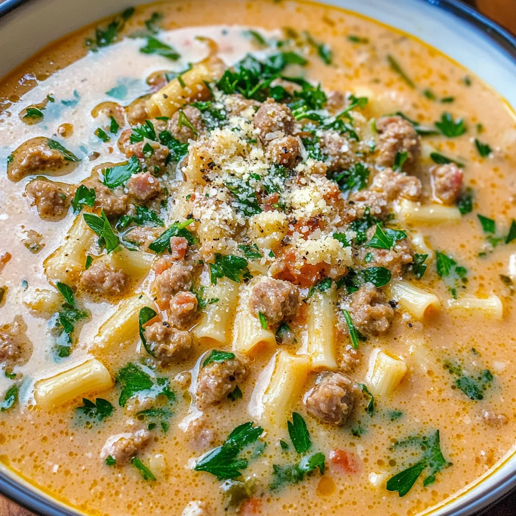 Creamy Parmesan Italian Sausage Ditalini Soup