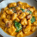 Creamy Pumpkin Gnocchi with Spinach and Italian Sausage