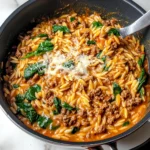 Hearty Ground Beef Orzo with Tomato Cream Sauce
