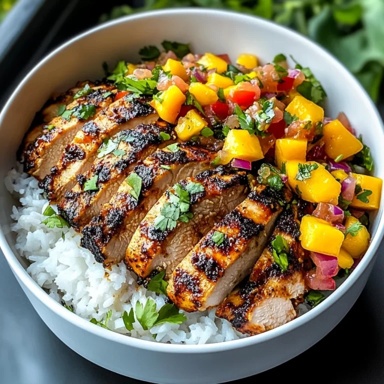 Jerk Chicken Bowls with Mango Salsa and Coconut Rice