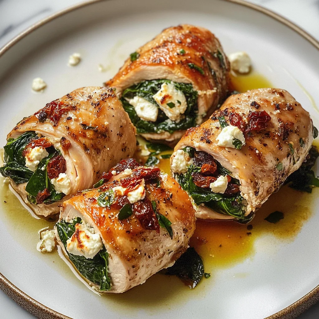 Rolled Up Chicken with Feta, Spinach, and Sun-Dried Tomatoes