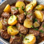 Slow Cooker Garlic Butter Beef Bites & Potatoes