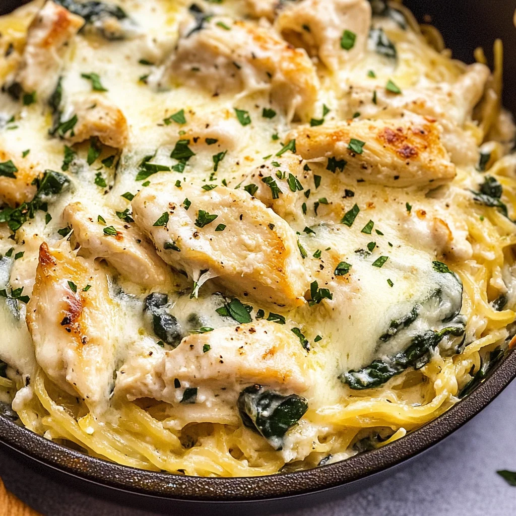 Chicken and Spinach Spaghetti Squash Alfredo