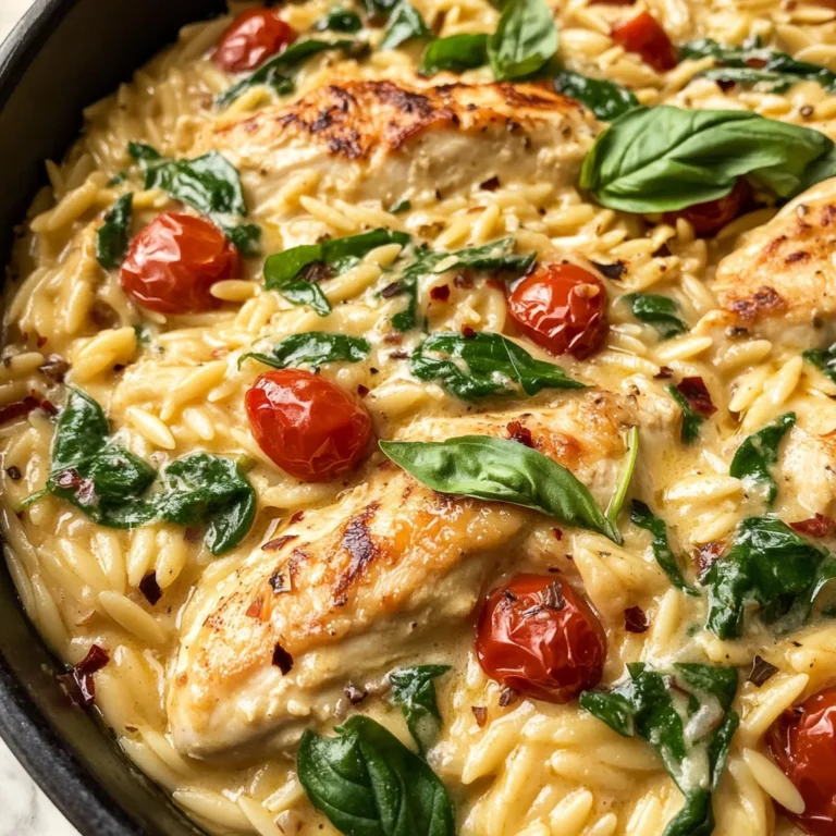 Creamy Chicken Orzo Bake, Tuscan Style (One-Pan)