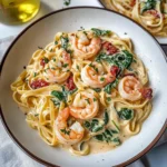 Creamy Tuscan shrimp linguine