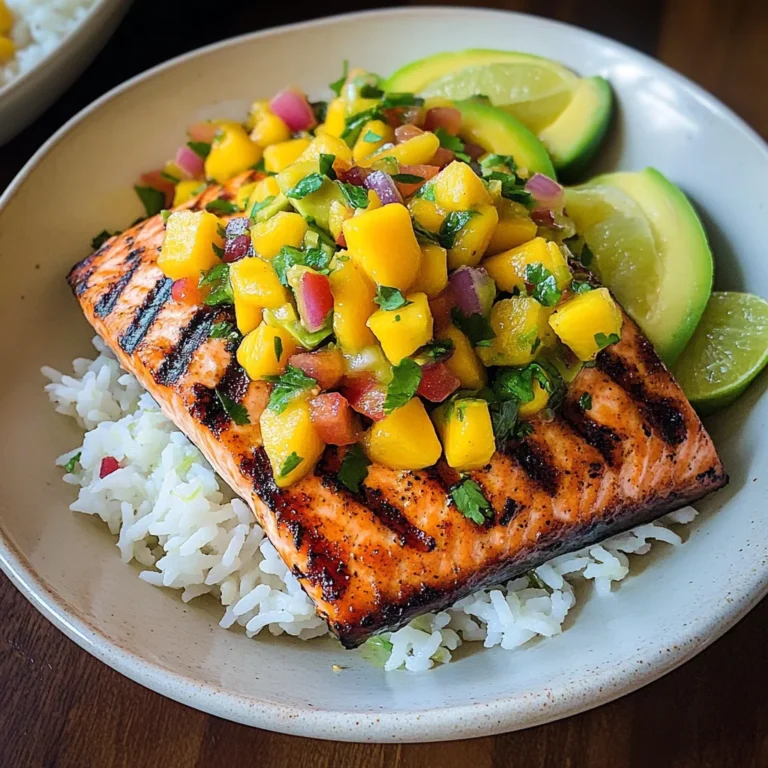 Grilled Salmon with Mango Salsa and Coconut Rice