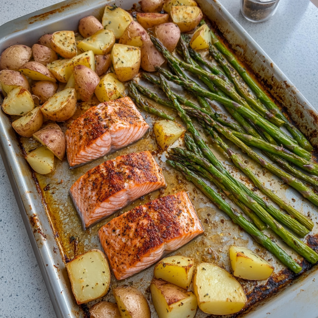 Salmon, Potato, + Asparagus Sheet Pan Meal