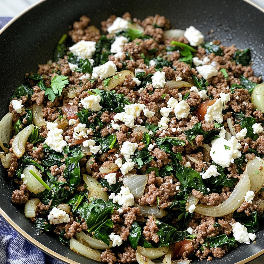 Ground Beef and Spinach Skillet with Feta
