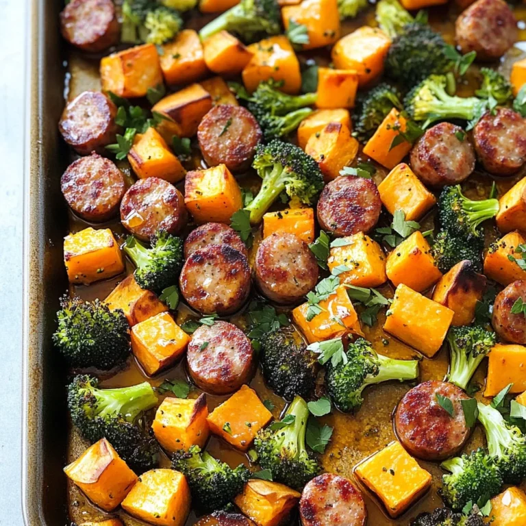 Sheet Pan Sausage and Sweet Potatoes with Honey Garlic Sauce