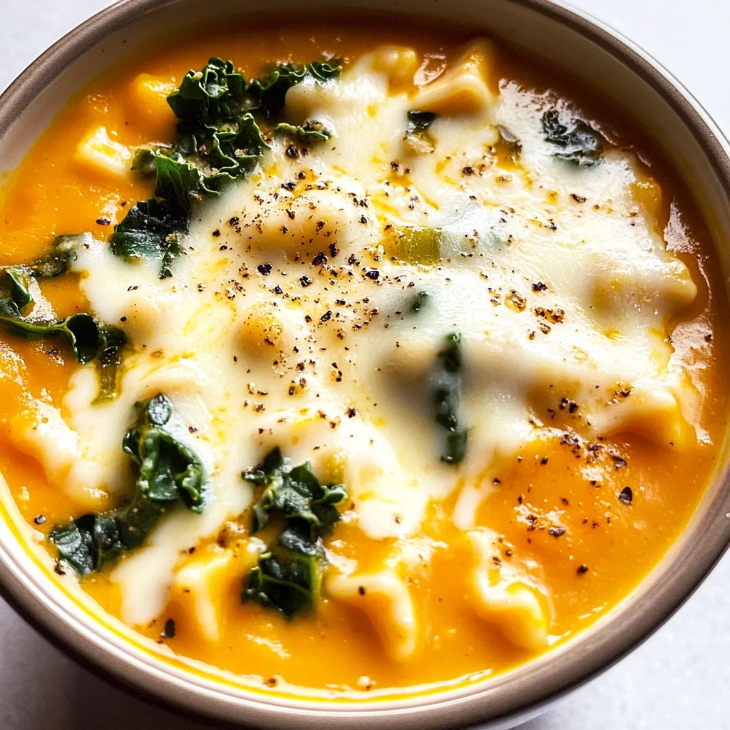 Butternut Squash Lasagna Soup with Kale & Mozzarella