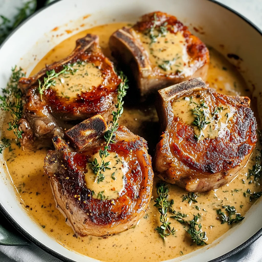 Pan-Seared Lamb Chops with Mustard-Thyme Sauce