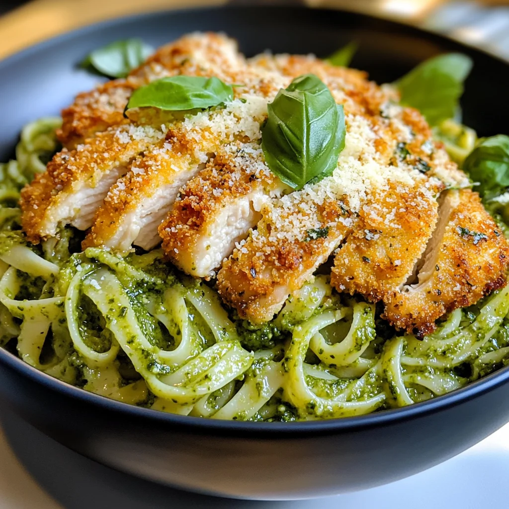 Pesto Pasta with Crispy Parmesan Chicken
