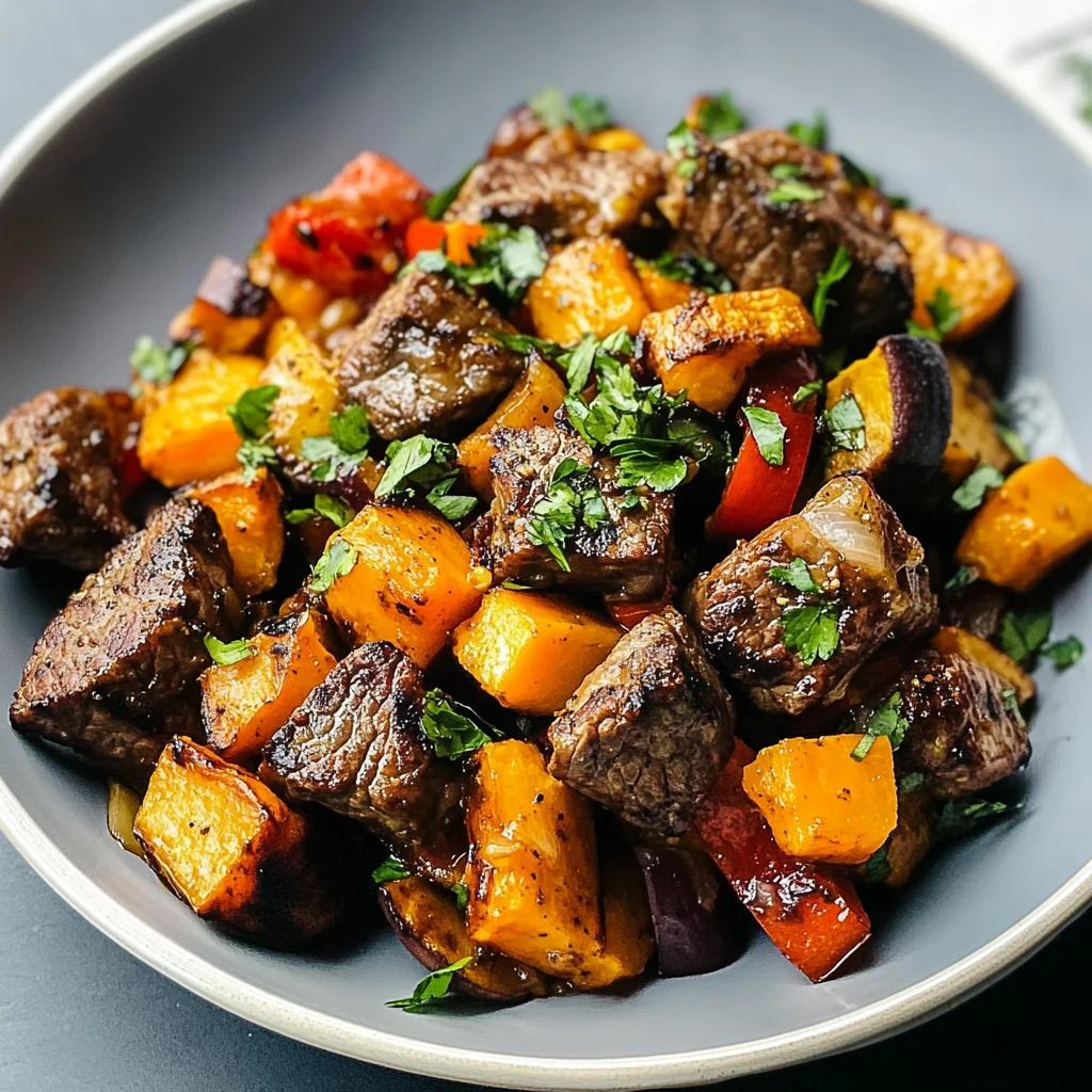 Whole30 Steak Bites with Sweet Potatoes and Peppers