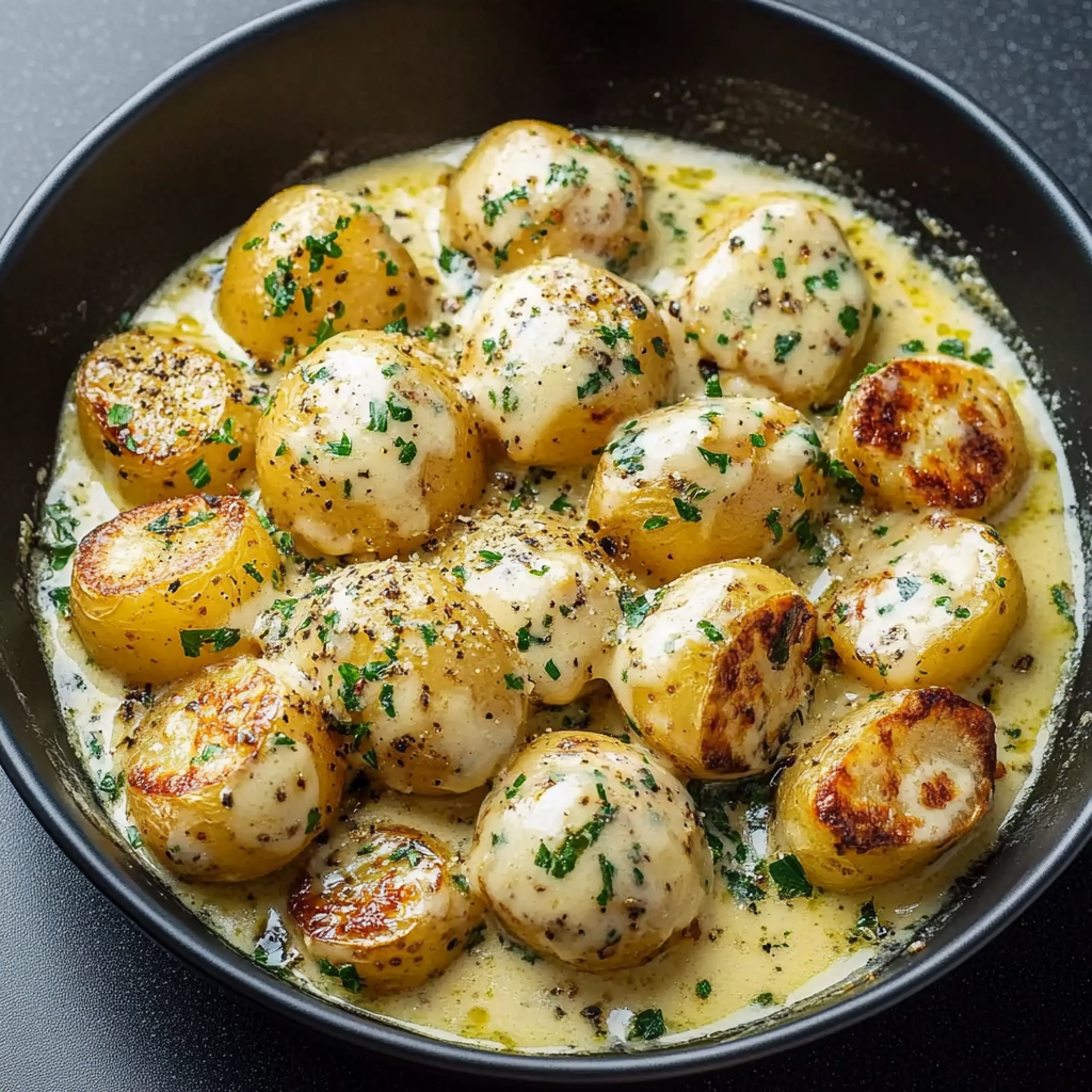 Creamy Garlic Sauce Baby Potatoes