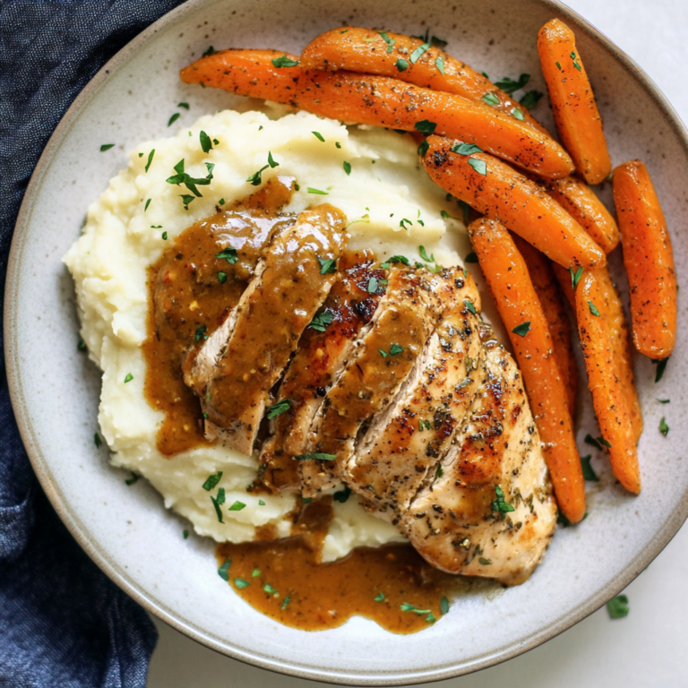 Creamy Herb Chicken with Mashed Potatoes & Glazed Carrots