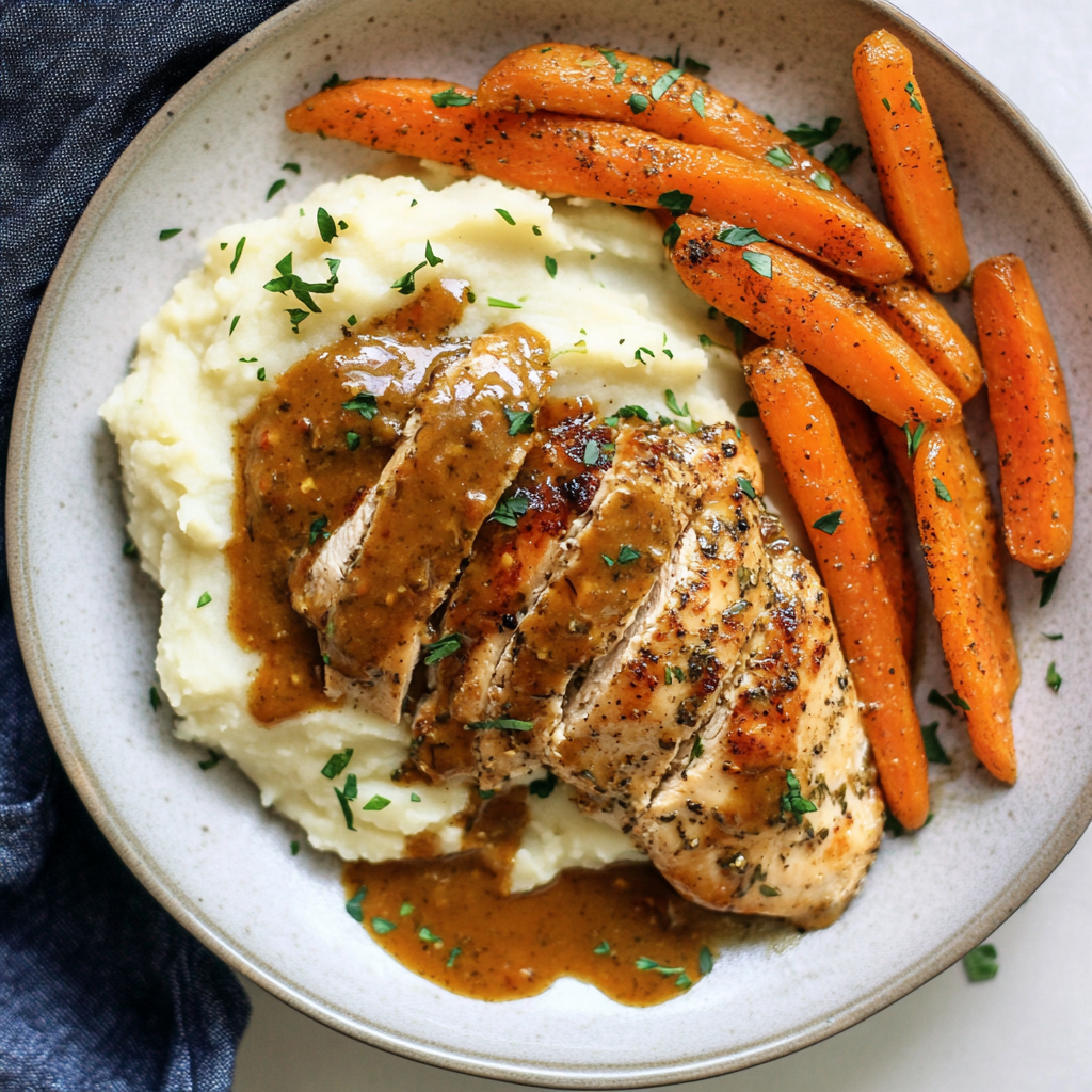 Creamy Herb Chicken with Mashed Potatoes & Glazed Carrots