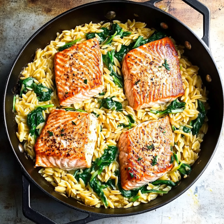 One Skillet Salmon with Lemon Orzo