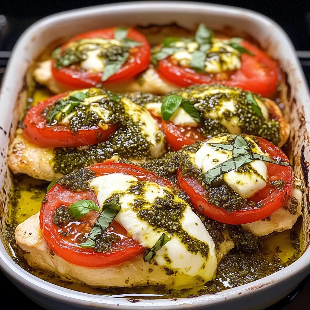 Basil Pesto Tomato Mozzarella Chicken Bake