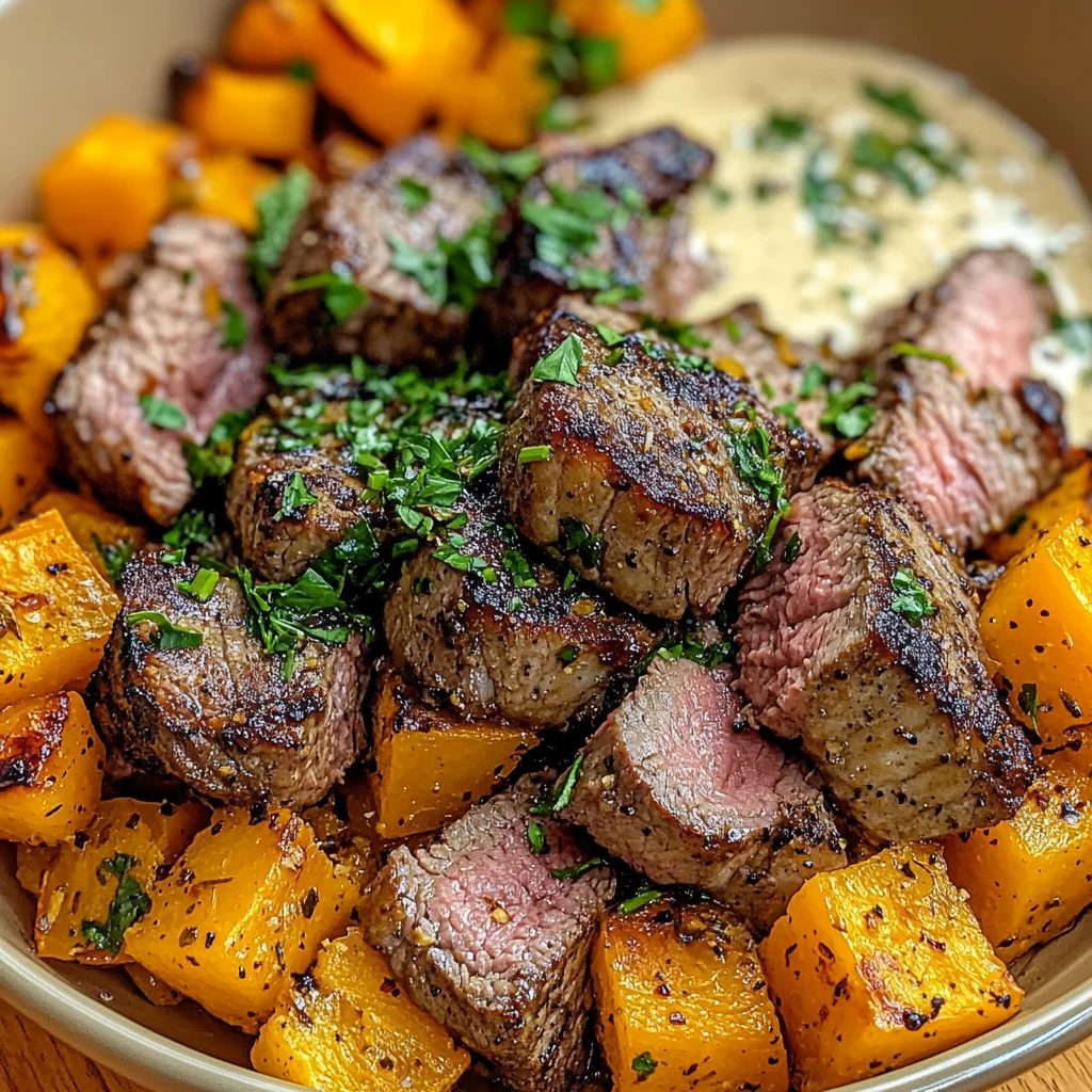 Butternut Squash & Garlic Herb Steak Bowls