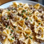 Creamy Parmesan Garlic Beef Bowtie Pasta