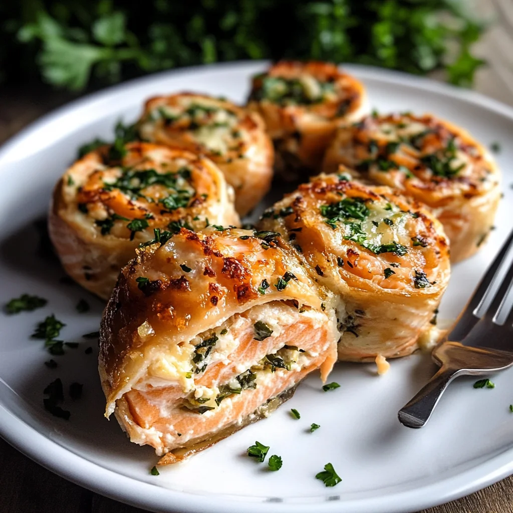 Crab Stuffed Salmon Pinwheels