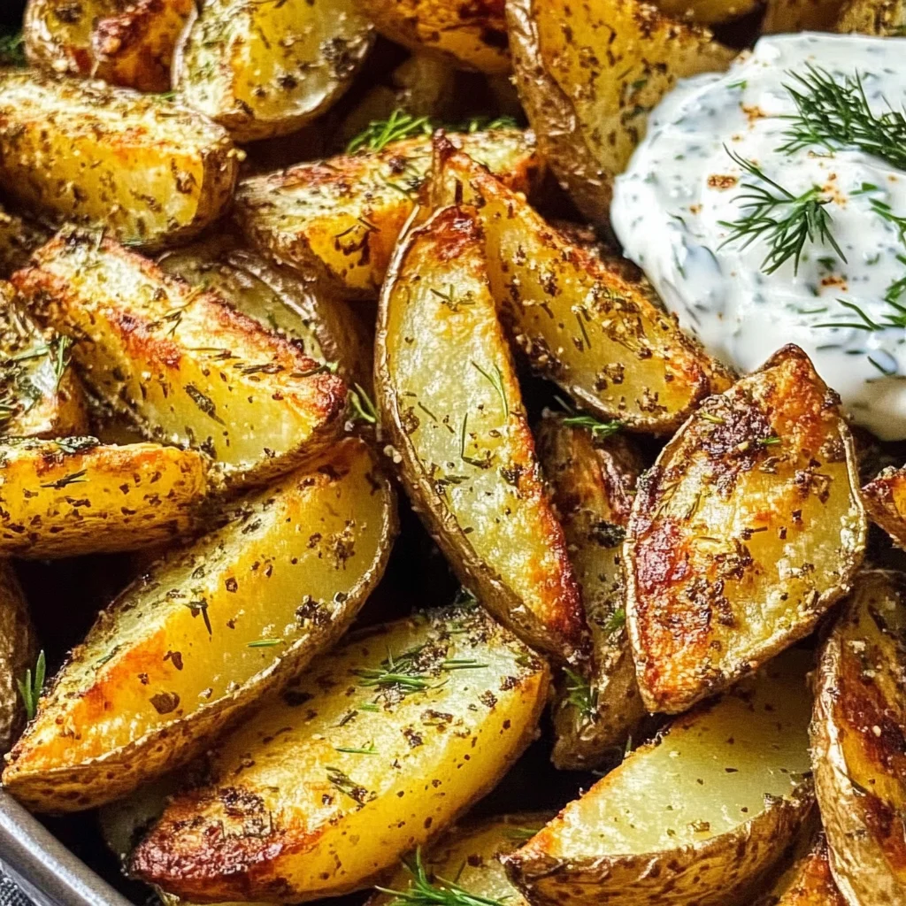 Greek Potato Wedges with Yogurt Sauce