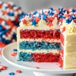 Red White and Blue frosted Vanilla Cake