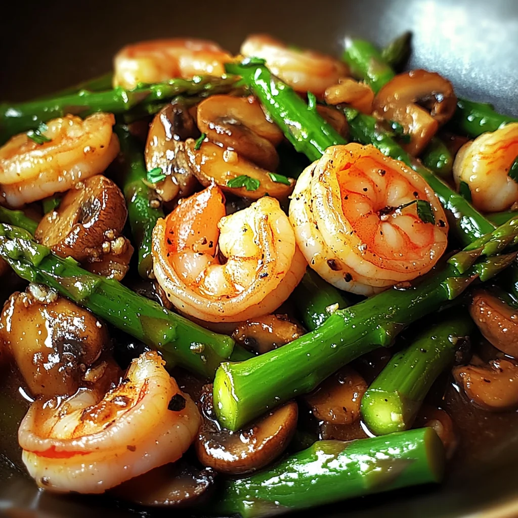 Shrimp and asparagus stir-fry with mushrooms